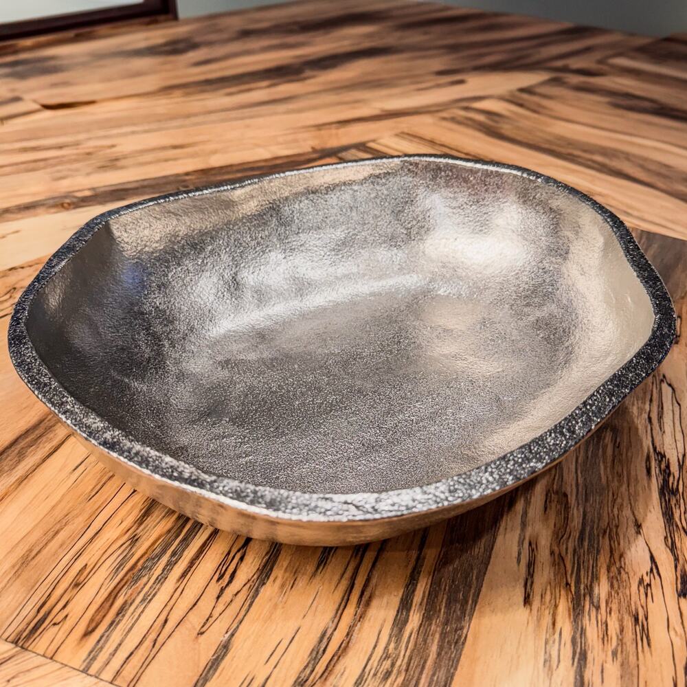 Modern 13" Aluminum Centerpiece Bowl Antique Nickel Organic Freeform Shape